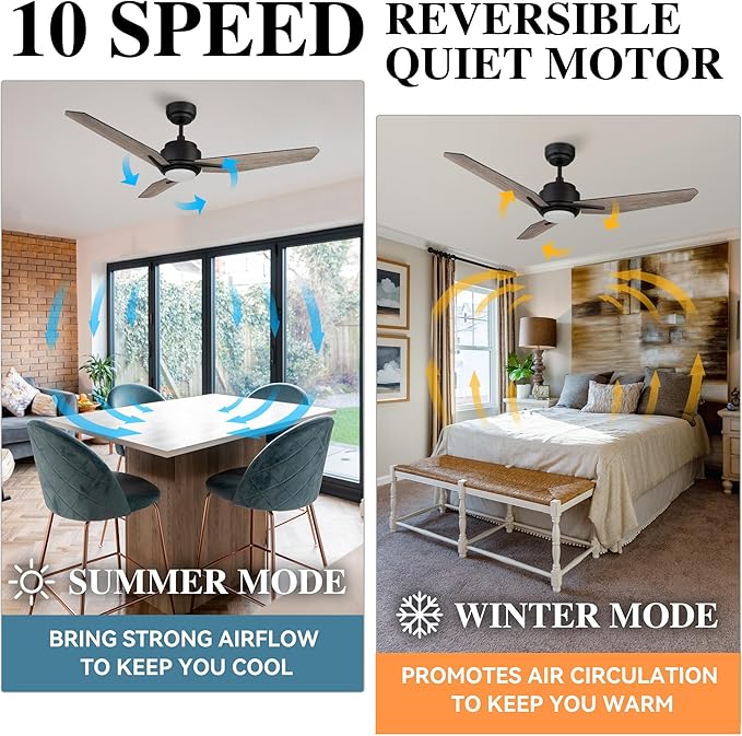 SMAAIR 48 Inch Smart Ceiling Fan with Dimmable Light Remote Control, Indoor Outdoor DC Ceiling Fan with 3 Blade for Bedroom, Living Room Works with Alexa/Google Assistant/Siri Shortcuts, Light Wooden
