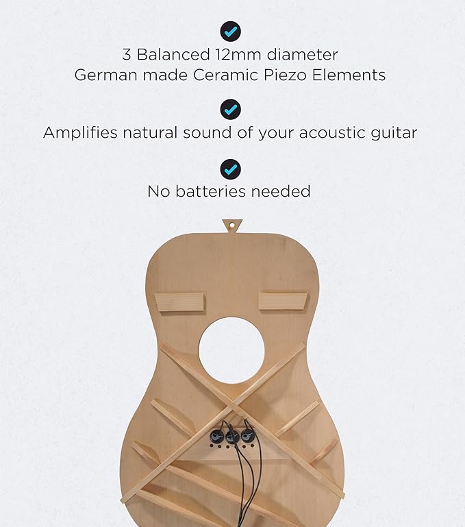 Journey Instruments Passive Piezo Acoustic Pickup – EP101KM Three Balanced German-made Passive Pickup Elements – Piezo Pickup for Acoustic Guitars (Ceramic)