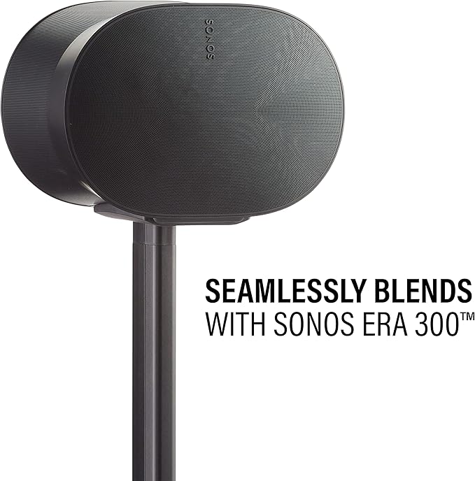 Sanus Speaker Stand for Sonos Era 300™ - Fixed Sonos Speaker Stand w/Easy 3 Step Assembly - Includes All Hardware, Carpet Spikes & Rubber Feet - Black Single Stand