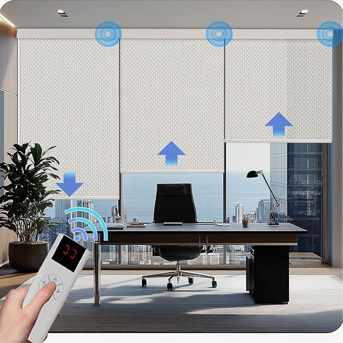 COOLWINDS Motorized Blinds with Remote Cordless Automatic Motorized Shades Custom Blinds for Windows Smart Curtains Compatible with Alexa Google Home(Solar Beige,W50 x H72in)