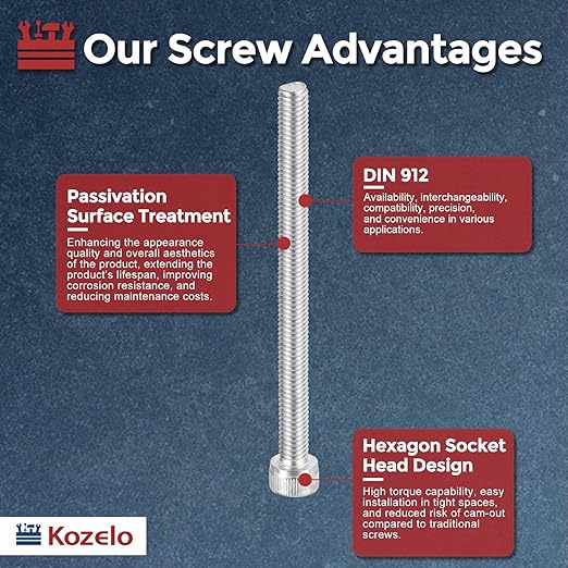 Kozelo 25pcs Socket Head Cap Screws - [M6-1 x 80mm] 304 Stainless Steel Allen Socket Drive for Electrical Motor 3D Printing Fan Engine Replacement Use, Silver