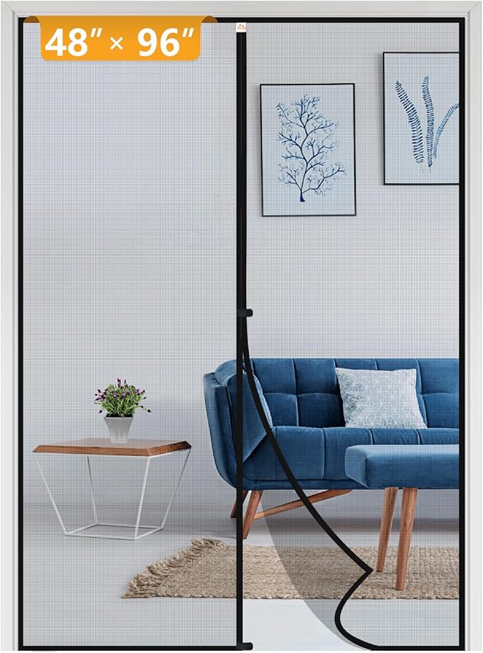 Yotache Magnetic Screen Door Fits Door Size 48 x 96, Screen Size 50" x 97" High-Density Fiberglass Mesh with Powerful Magnets & Windproof Hasp for Sliding Doors Black
