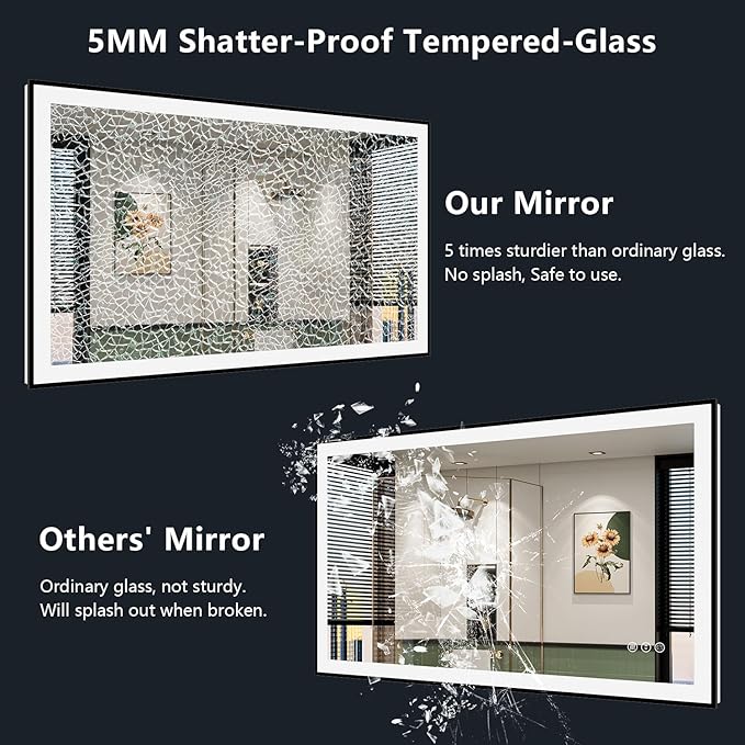 YEELAIT 28x36 Inch LED Bathroom Mirror with Lights (Front Lit and Backlit) Black Framed Lighted Vanity Mirror for Bathroom Wall Dimmable Anti-Fog Memory Tempered Glass Horizontal/Vertical