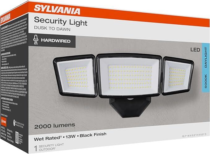 Sylvania 13W Dusk to Dawn Security LED Light, Hardwired, 2000 LMS, Wet Rated, 5000K, Daylight - 1 Pack (66478)