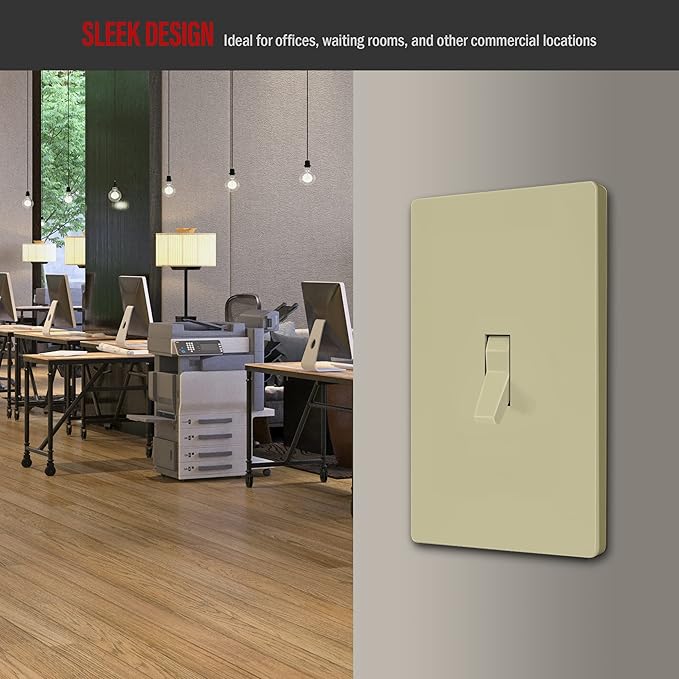 ENERLITES Screwless Toggle Switch Wall Plate, Child Safe Light Switch Cover, Standard Size 1-Gang 4.68" x 2.93", Unbreakable Polycarbonate Thermoplastic, UL Listed, SI8811-I, Glossy, Ivory