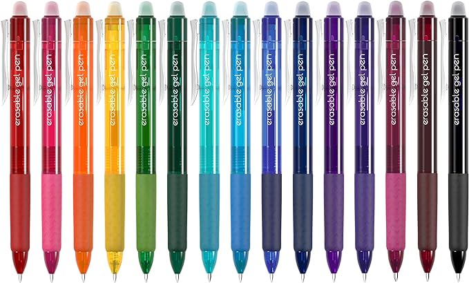 Vanstek 15 Colors Retractable Erasable Gel Pens Clicker, Fine Point(0.7), Make Mistakes Disappear, Premium Comfort Grip for Drawing Writing Planner and School Supplies