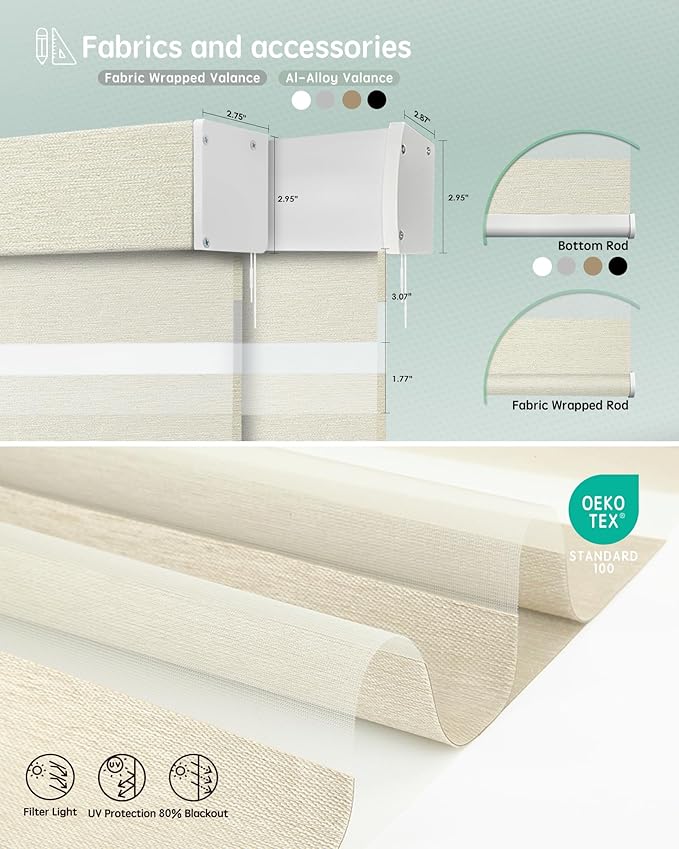Yoolax Motorized Zebra Blinds Compatible With Alexa, Custom Size Electric Blinds With Remote, Privacy Window Shades (Beige)