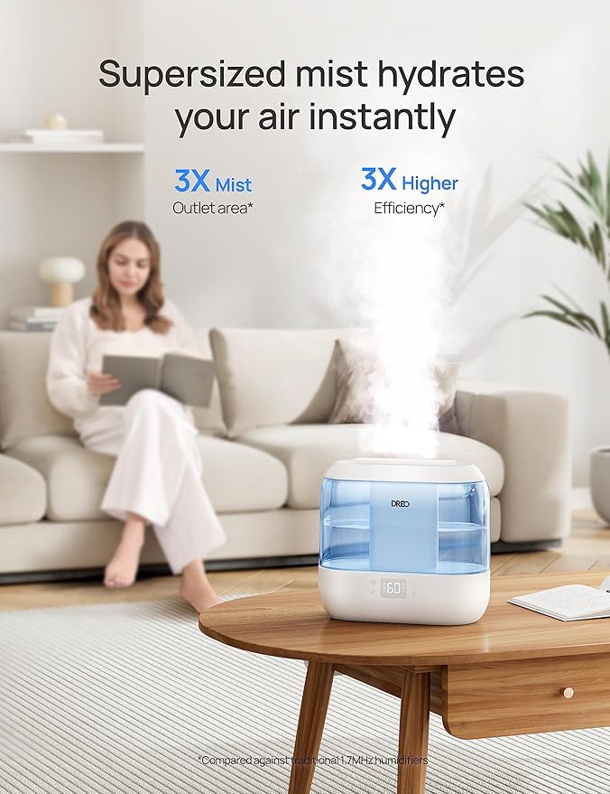 DREO Smart Humidifiers for Bedroom, Top Fill 4L Supersized Humidifier Large Room with 28 dB, 36H Runtime, Touch/APP/Voice Control, Nightlight, Cool Mist Humidifiers for Baby, Plants, Indoor, Blue