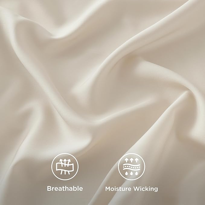 Bedsure King Size Sheets Set, Cooling Sheets for Hot Sleepers, Rayon Derived from Bamboo, Breathable & Soft, Deep Pocket Up to 16 Inches, Hotel Luxury Silky Bedding, Light Beige