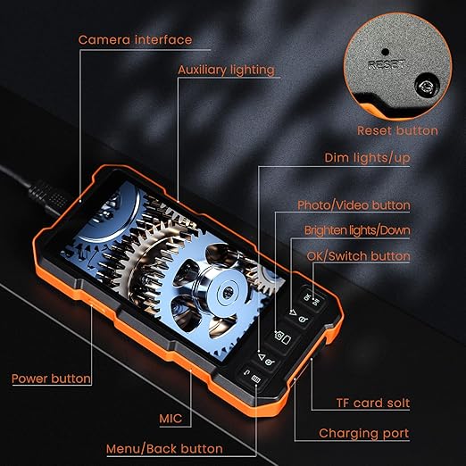 Epicmate Triple Lens Sewer Inspection Camera-Endoscope Camera with Light 50 ft, 5" IPS Sewer Snake Camera with Lights 1080P Industrial Borescope, IP67 Waterproof Plumbing Pipe Snake Camera(32G Card)