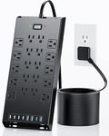 Surge Protector Power Strip 4800J, LeZone 10Ft Long Extension Cord Flat Plug, 20 Outlets 4 USB-A 4 USB-C Ports, Wall Mountable, Home Office Dorm Essentials, Black