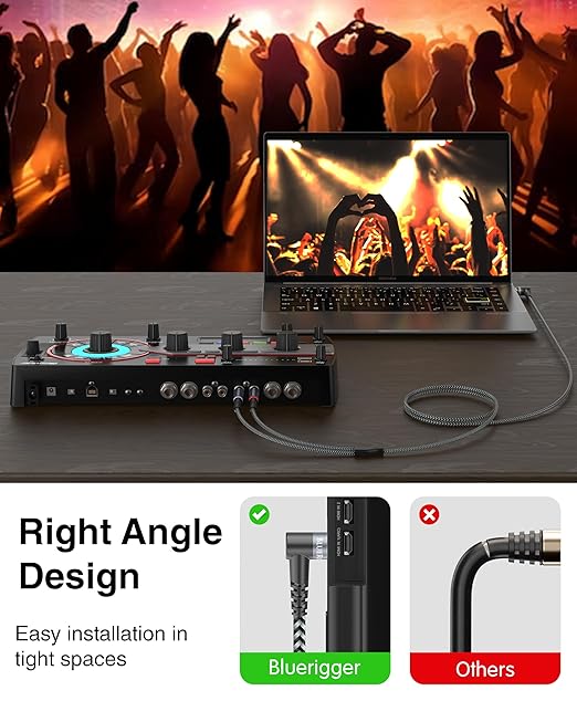BlueRigger 3.5mm Aux to 2RCA Audio Cable (15FT, 90D Stereo Splitter Y 2RCA Male, Braided, 1/8" RightAngled TRS to RCA, Hi-Fi Sound, Metal Shell) - for Phones, Amplifiers, Tablets, Home Theater, HDTV
