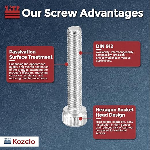 Kozelo 50pcs Socket Head Cap Screws - [M5-0.8 x 30mm] 304 Stainless Steel Allen Socket Drive for Electrical Motor 3D Printing Fan Engine Replacement Use, Silver