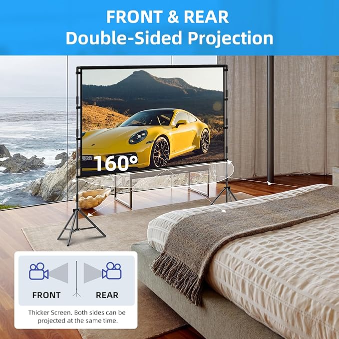 TOWOND Projector Screen with Stand, 84 inch Outdoor Projector Screen Portable Indoor Projection Screen 16:9 4K Rear Front Movie Screen with Carry Bag for Home Backyard Theater