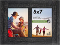 Americanflat Hinged 5x7 Double Picture Frame with 2 Photo Openings and Polished Glass - Distressed Wood Collage Picture Frames for Tabletop and Wall Display - Hampton Collection - Charcoal Black