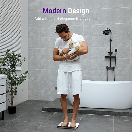 Ovutek Scale for Body Weight, Highly Accurate 450lb Digital Bathroom Scales for People, Automatic Weighing Machine for Baby, Pet, Light Items, Large LED, Sturdy and Durable Base, White