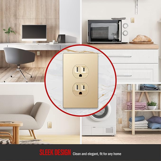 ENERLITES Elite Series Duplex Outlet Receptacle Cover, Screwless Wall Plate, Standard Size, 1-Gang 4.68" x 2.93", Unbreakable Polycarbonate Thermoplastic, UL Listed, SI8821-GD, Gold