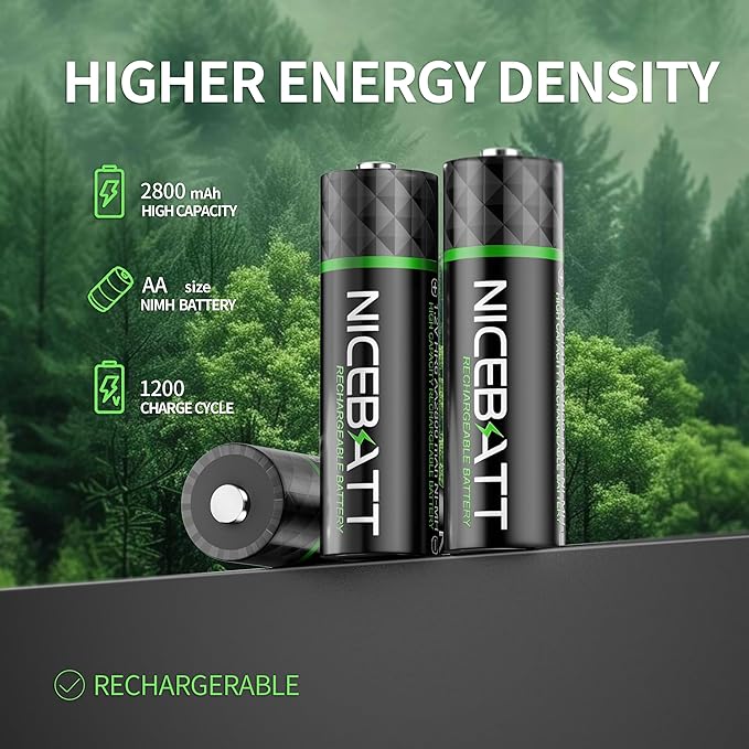 NICEBATT Rechargeable aa Batteries 2800mAh, Premium NiMH Double A Battery Low Self Discharge -8 Count