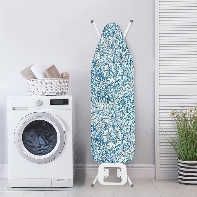 ZCFYGDX William Morris Decor Ironing Board Cover - Elastic Edges Nylon Buckle Straps Hook & Loop Fastener Strap,Easy to Install Scorch-Resistant Stain Resistant Standard,Blue Floral Leaf Print