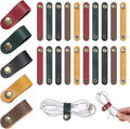 20 PCS PU Leather Cord Organizer, Multicolor Leather Cable Ties Portable Snap Cable Strap Charging Cables Cords Organizer Reusable Cord Keepers Multipurpose Winder for Men Women (5 Colors)