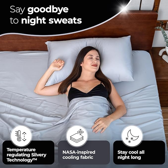 Silvery Silver Infused Bed Sheets Set - Award-Winning Self-Cooling Fabric with Self-Cleaning Silvery Technology™ That Stays Fresh 3X Longer for Hygienic Sleep (Gray, Queen)