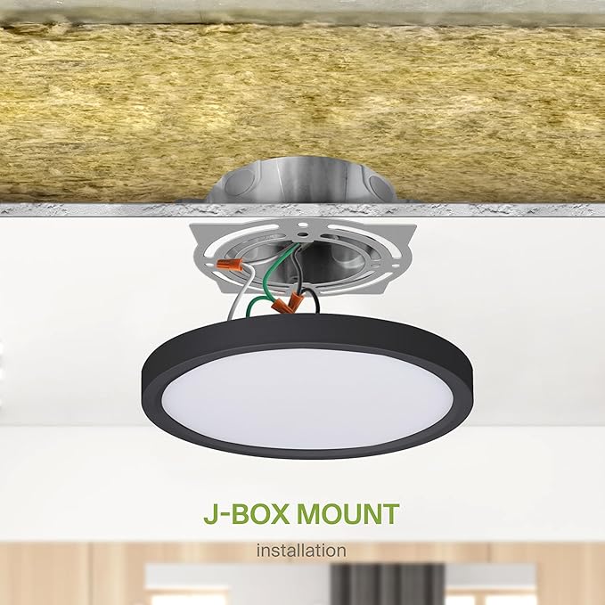 ASD LED 7" Round Flush Mount Ceiling Light Fixture, Low Profile Surface Lighting | 5CCT, Dimmable, Ultra-Thin, ETL Listed | 15W 1260LM 2700-6000K 120V | Kitchen, Bedroom, Hallway Lamp | Black, 12 Pack