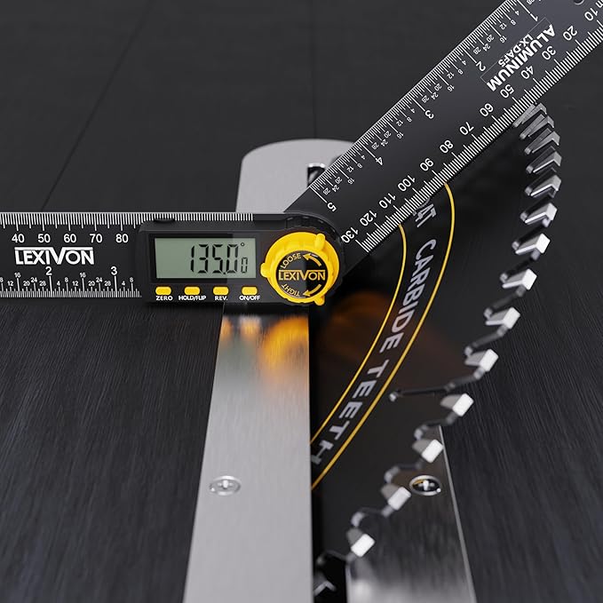 LEXIVON Aluminum Digital Angle Finder Gauge, 5-inch/130mm Multi-Purpose Protractor, Includes XL Display and Rugged Zippered Pouch (LX-DAF5)