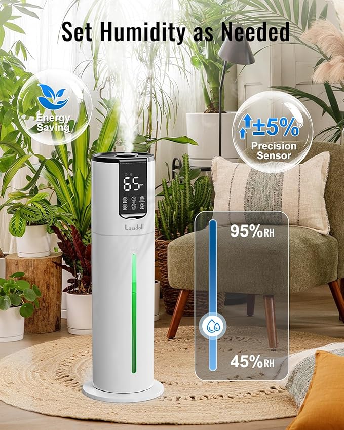 Lacidoll 8L Humidifiers for bedroom, Humidifiers large room up to 500 sq ft, Easy to Clean Humidifier with Fully Washable Parts, Ultrasonic Cool Mist Humidifier for Home Plants Baby Nursery Office