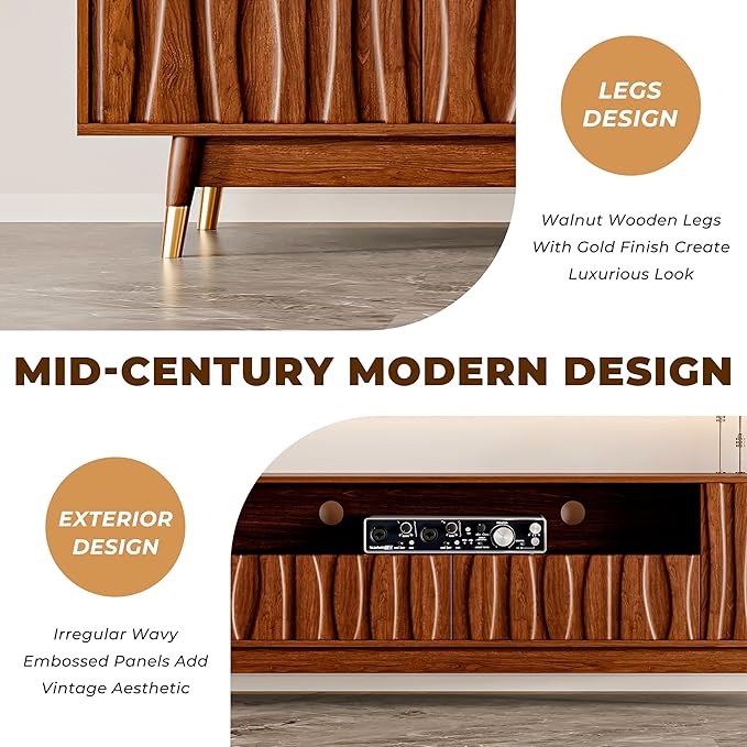 ATJafurn 78‘’ Brown Walnut Finish TV Stand for 65/75/85 Inch TVs, Mid Century Modern Wood Media Console Entertainment Center with 2 Drawers and 2 Cabinets for Living Room Bedroom