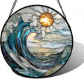 DASTOLL Stained Glass Window Hanging, Blue and White Waves Suncatcher Diamond Glass Panel Landscape Sun Catchers Decor for Birthday for Women, Men, Wife, Aunt, and Mom 6.3 x6.3 in