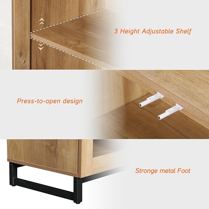 WAMPAT Modern TV Stand with Glass Doors for 120 inch TVs, 4 in 1 Entertainment Center Console with Adjustable Shelves and Metal Base for Living Room, Bedroom, Oak