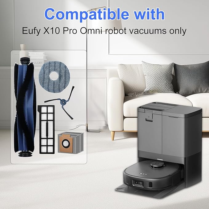 Ancolin 26 Pack Replacement Parts Kit for Eufy X10 Pro Omni Robot Vacuum Accessories, 2 Main Roller Brush 4 Filters 6 Dust Bags 6 Side Brushes 6 Mop Pads 1 Screwdriver 1 Clean Tool
