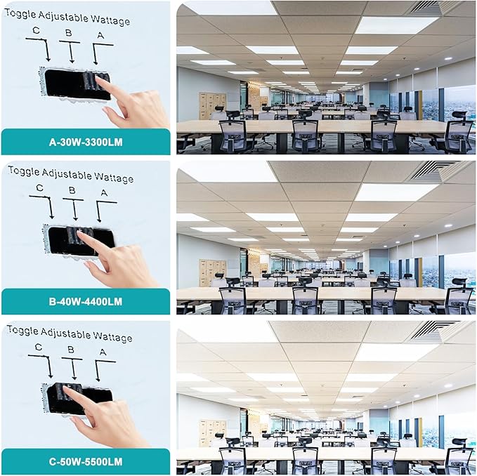 VocgoUU 42-Pack 2x4 LED Flat Panel Light Drop Ceiling, 0-10V Dimmable, 5000K 4000K 3000K Selectable & 50W 40W 30W Switchable, 100-277Vac, ETL & DLC