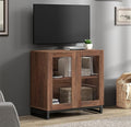 WAMPAT Modern TV Stand with Glass Doors for 32-40 inch TVs, Entertainment Center TV Console with Adjustable Shelves for Living Room, Bedroom, Brown