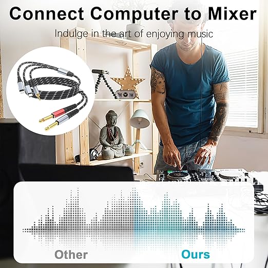 Lightning to Dual 6.35mm 1/4" TS Mono Stereo Y-Cable Splitter,3 in 1 to Dual 1/4-inch Audio Cable, Compatible with smartphones, computers, phones/Pads Amplifiers,speakers,headphones,mixing consoles