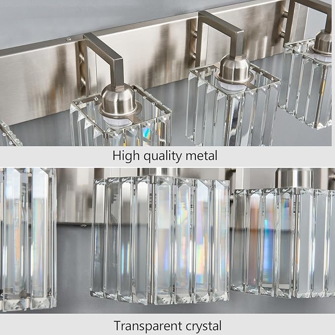 FDPBY Modern Bathroom Vanity Light 4-Lights Brushed Nickel Vanity Light Crystal Wall Light Bathroom Light Fixtures
