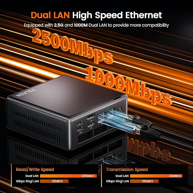 PELADN Ryzen Mini PC 5600H (Beats 5700U/7430U), 32GB Dual Channel RAM, 1TB PCIe3.0 SSD, 2.5“ SATA HDD, Mini Desktop Computer with Dual NIC LAN 2.5Gbe, WiFi6, BT5.2, Type-C