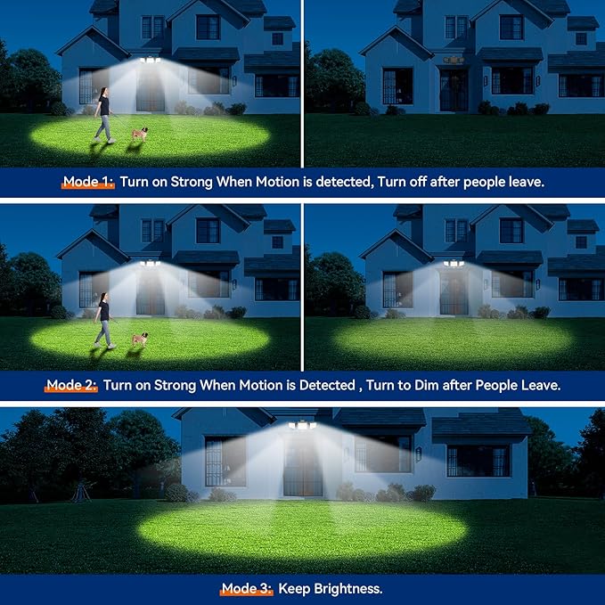 PURICH LED Security Lights Motion Sensor Outdoor Lights, 5000K Daylight, IP65 Waterproof, Dusk to Dawn, 3-Head Motion Detected Flood Light for Garage, Yard, Porch