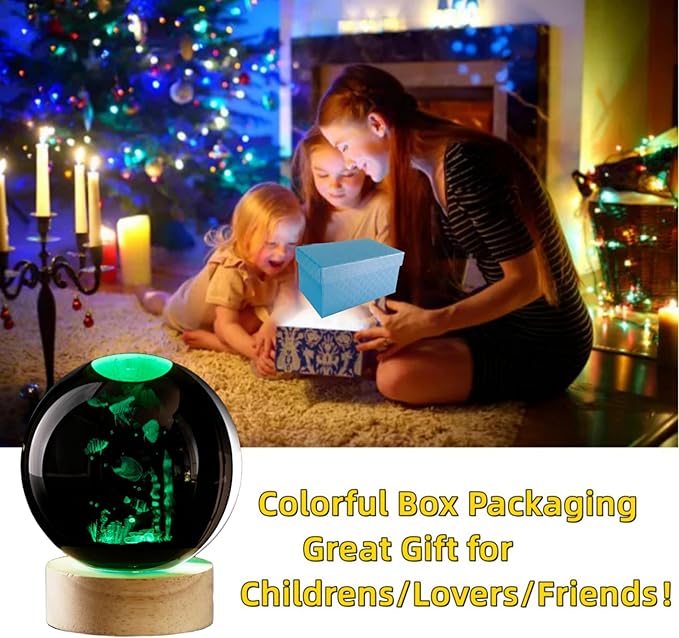 Conalisk 3D Underwater World Crystal Ball Lamp,Lifelike LED Fish Crystal Night Light,16 Colors Changing Light,Dimmable Remote Control,Desk Ocean Lamp (N)
