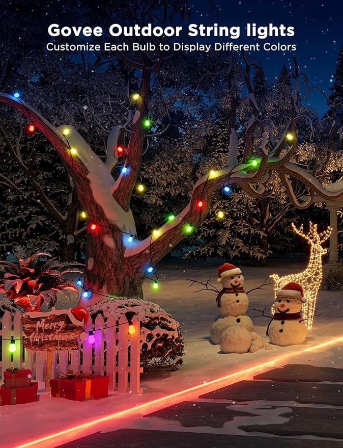 Govee Smart Outdoor String Lights H7015, 48ft RGBIC Outdoor Lights with 15 Dimmable LED Bulbs, IP65 Waterproof, Color Changing Warm White Lights with 47 Scene Modes for Patio, Backyard, App Control