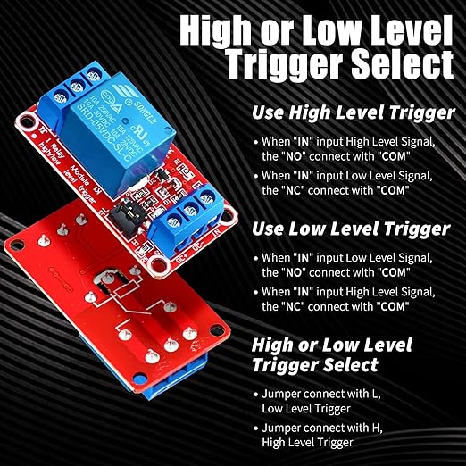 Kigeli 24 Pcs 5v Relay Module One Channel Switch with Optocoupler and Opto Isolation, Compatible with High and Low Level Triggers, 19.69 x 10.24 x 7.09 Inches
