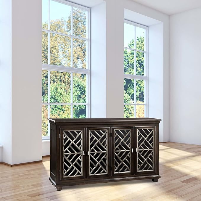 Hekman Transitional Entertainment Center - Wooden Finish, Durable Solid Wood TV Stand, Media Console Cabinet with Power Pack Outlet, 4 Glass Door, Media Storage Shelf, Modern Living Room Furniture