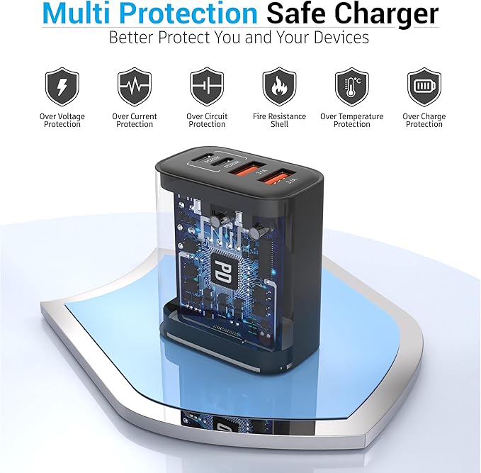 TT&C USB C Block 40W, 4 Ports Wall Plug Fast Charging Block, PD+QC Multiport Power Adapter USB C Charger Type C for iPhone 17, 17 Air, 17 Pro, 17 Pro Max, 16,15,14,13,12, Galaxy Phones-(Black 2Pack)