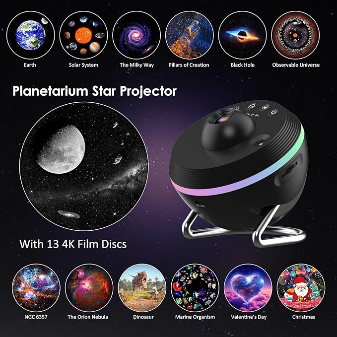 Galaxy Projector for Bedroom, 13 in 1 Planetarium Projector with Meteor Effect, LED Space Galaxy Lamp, Night Lights Room Decor for Kids Adults Birthdays Christmas Gifts