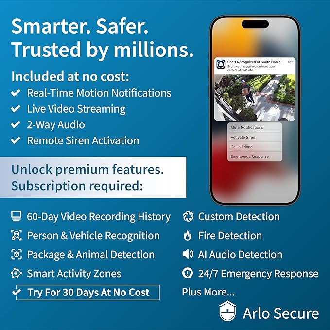 Arlo Wired Floodlight Camera, Home Security Camera with 2K Video and HDR, 2000 Lumens, Integrated Siren, Weather-Resistant, Color Night Vision, 160º Field of View, 2-Way Audio, White (2025)