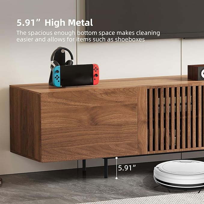 gaoyangjiaju Modern Walnut TV Console for 70 Inch Screen – Long 94.48” Media Unit with Grille Doors and Storage Cabinets, Great for Living Rooms & Bedrooms
