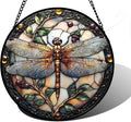 DASTOLL Stained Glass Window Hanging - Dragonfly Plant Suncatcher Ready to Hang Window Doors Home Decoration, Christmas, Mother's Day Birthday Gifts for Women, Men, and Mom 9.8x9.8 in