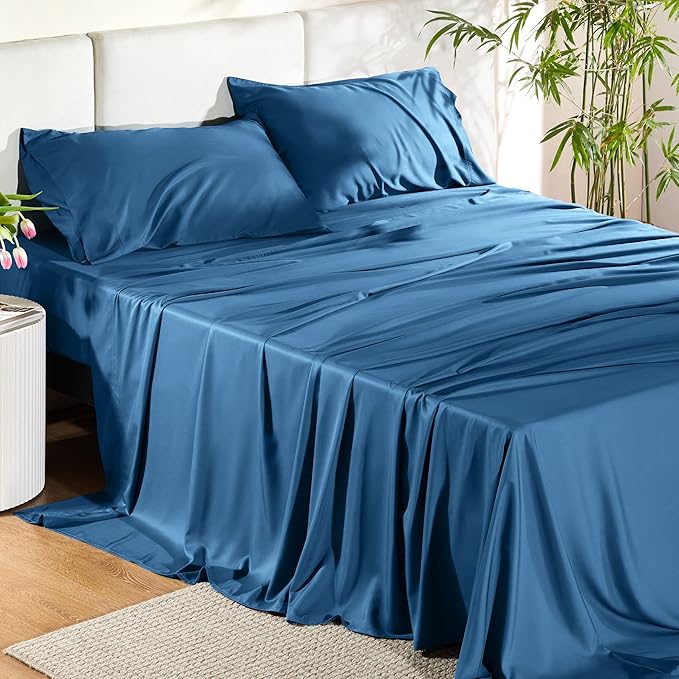 Bedsure King Size Sheets Set, Cooling Sheets for Hot Sleepers, Rayon Derived from Bamboo, Breathable & Soft, Deep Pocket Up to 16 Inches, Hotel Luxury Silky Bedding, Teal