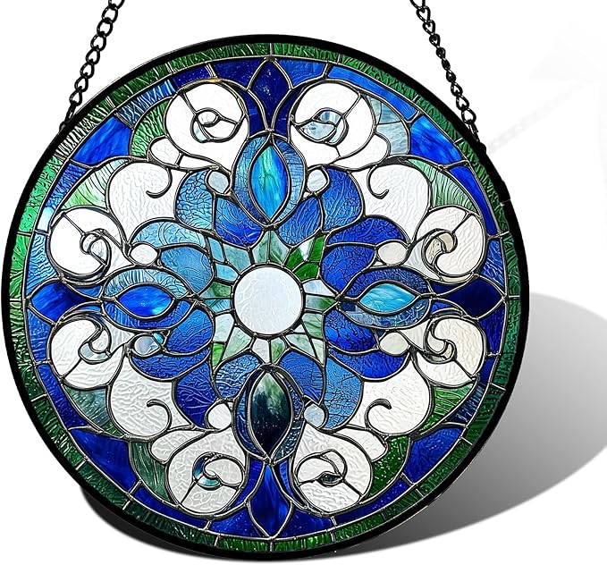 DASTOLL Stained Glass Window Hanging, Boho Style Sun Catchers Diamond Glass Panel Hangings Tiffany Suncatcher Decor for Birthday for Women, Men, Wife, Aunt, and Mom 6.3 in