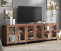 WAMPAT Modern TV Stand with Glass Doors for 110 inch TVs, Farmhouse Entertainment Center TV Console with Adjustable Shelves for Living Room, Bedroom, Brown